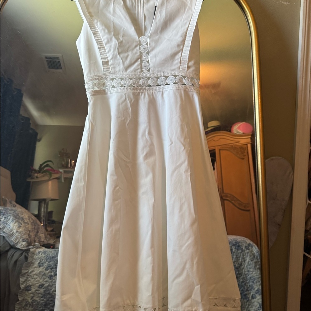 Luxe White Midi Dress with crochet lace trim Details - Picture 3 of 9